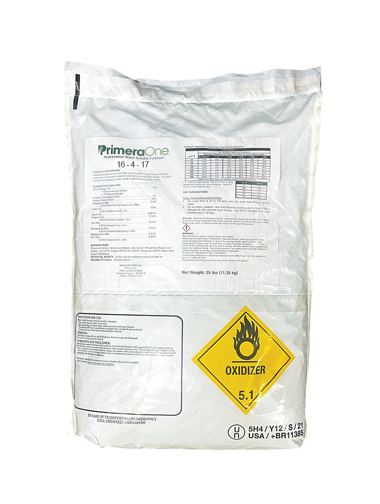 PrimeraOne® 16-4-17 HydroFeed Fertilizer - 25 lb Bag - Water Soluble Fertilizer